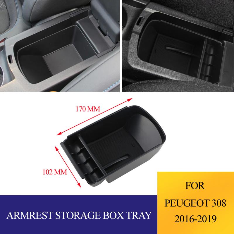 For Peugeot 308 2016 2017 2018 2019 ABS Car Armrest Storage Box Holder Central Control Tray  Accessories
