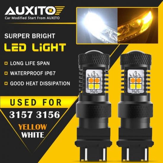 2X 3157 LED DRL White/Amber Yellow Switchback Turn Signal Parking Light Bulb 16K
