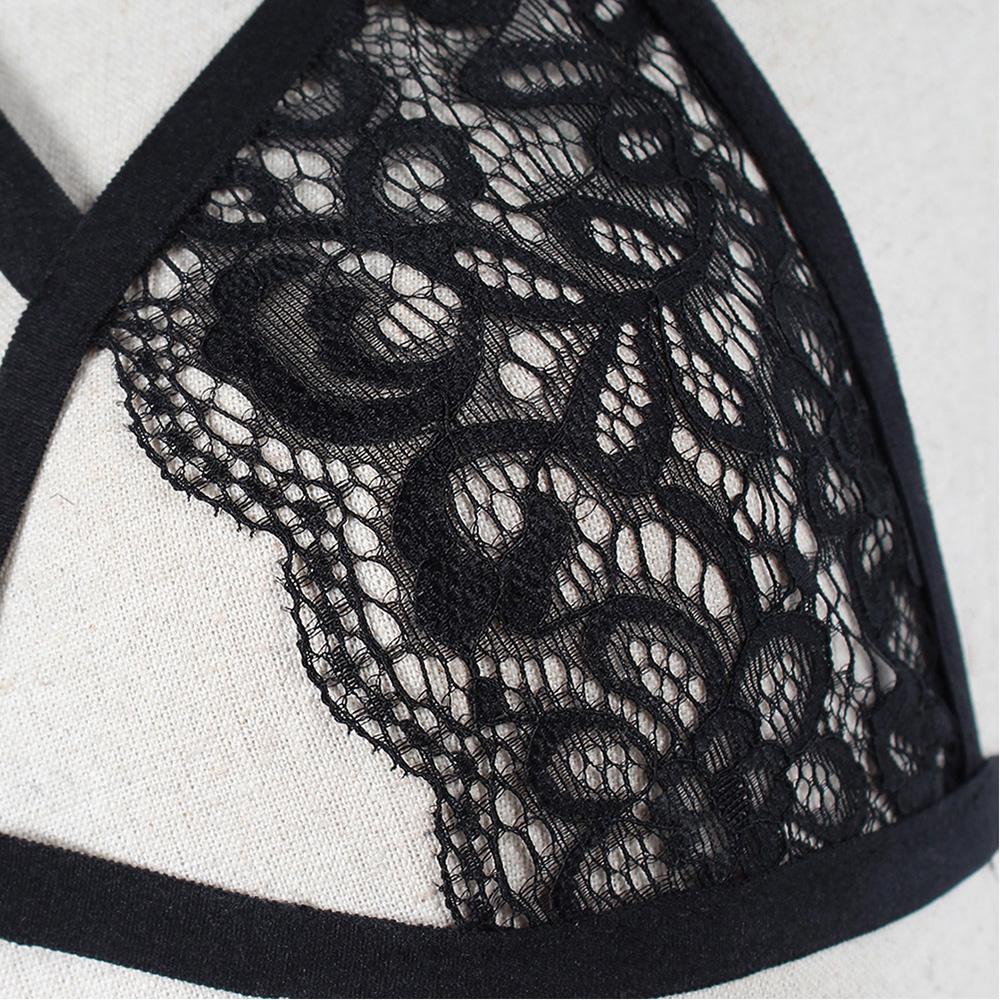 Ženy Sexy Krajka Spodní Prádlo Bandáž Elastická Braletka Korzet Ohlávka Push Up Crop Top Bras Černá