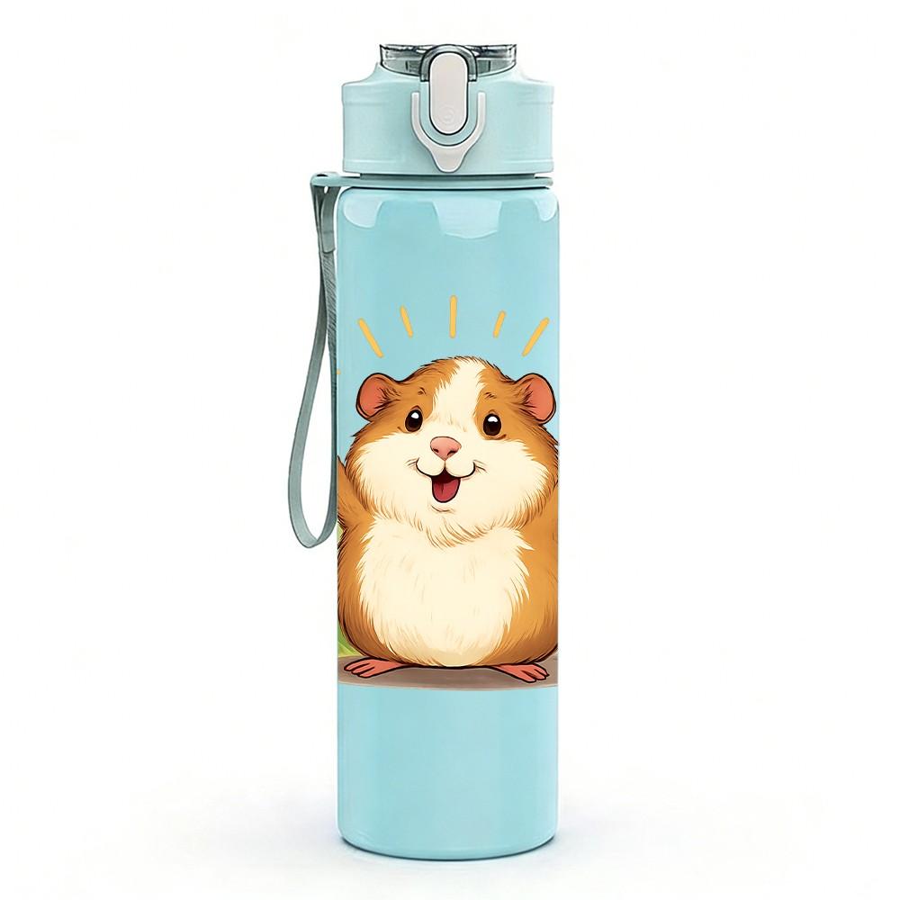 1PC Smiling Hamster Cartoon 750ml Color Plastic Sports Water Bottle Leakproof Flip Straw Lid Suitable for Sports Office Home Use
