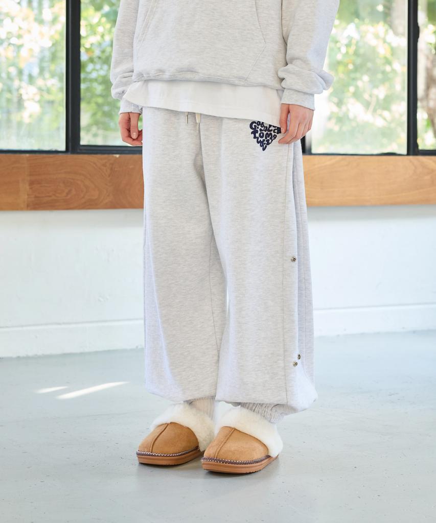 Alikim Goodluck Heart Snap Off Sweat Pants / White-Melange