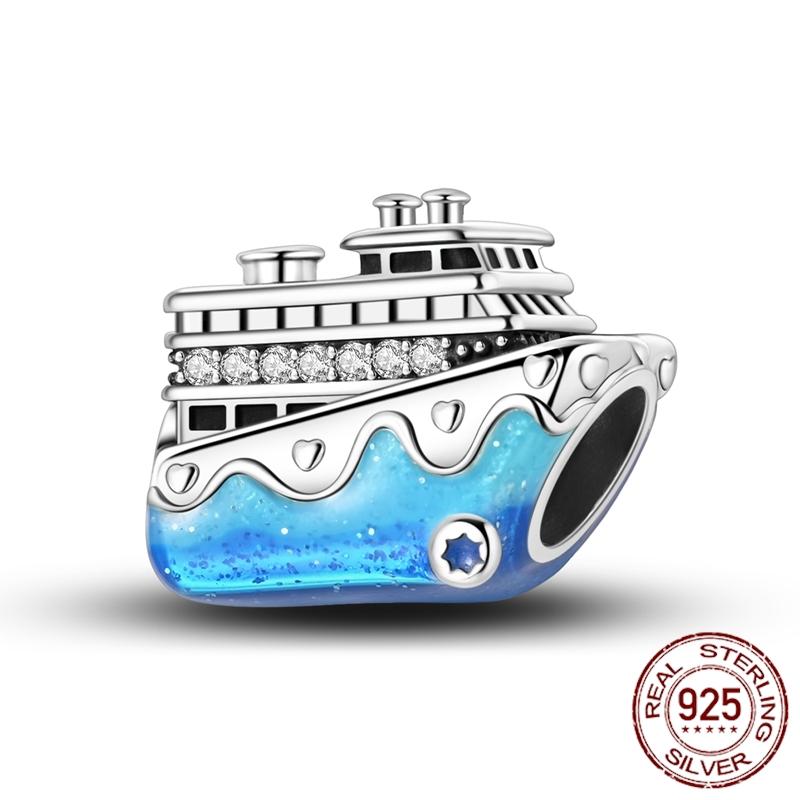 Mula Koppar Blå Resa Flygplan Berlocker Hänge Pärlor Passar Originalpan Armband Smycken För Kvinnor Diy Gåva