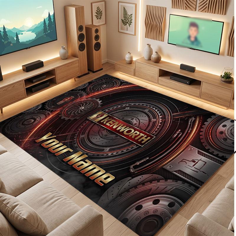 Kenworth Personalisierter Kristall-Samt-Teppich, Benutzerdefinierter Namens-Text Weicher Anti-Rutsch-Teppich für Wohnzimmer Schlafzimmer
