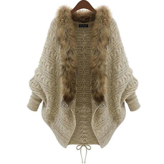 

Осенне-зимний женский свитер большого размера, женский рукав три четверти, свободный шерстяной воротник, вязаный кардиган, пальто, шаль с рукавами «летучая мышь» One Size дубильная кора