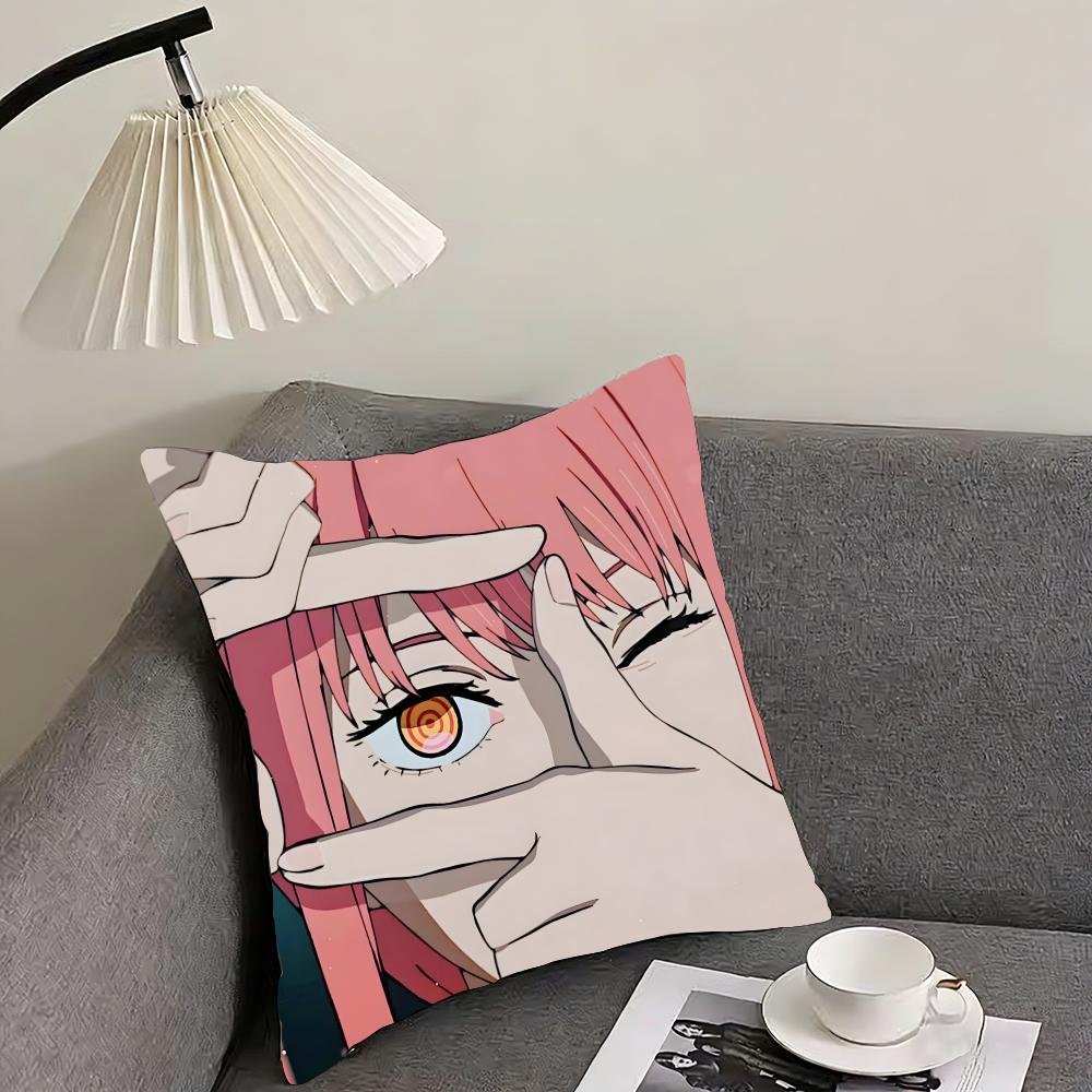 Anime Makima Chainsaw Man Cushion Cover Reversible Plush Pillow Cover – For car, sofa, bedroom, perfect as a gift.