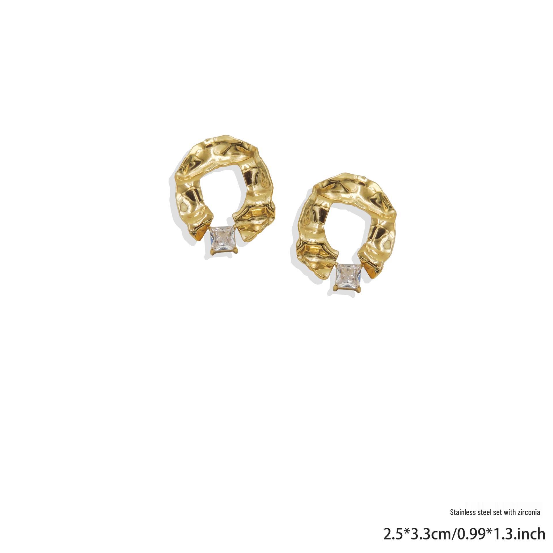 Gold-Plated C-Shaped Stud Earrings with Square Zirconia - Elegant and Versatile European & American Style for Women золотой