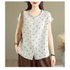 1116 Summer Vintage Polka Dot Cotton and Linen Shirt Women's Temperament Fungus Collar Shirt Summer Short Sleeve Top Women
