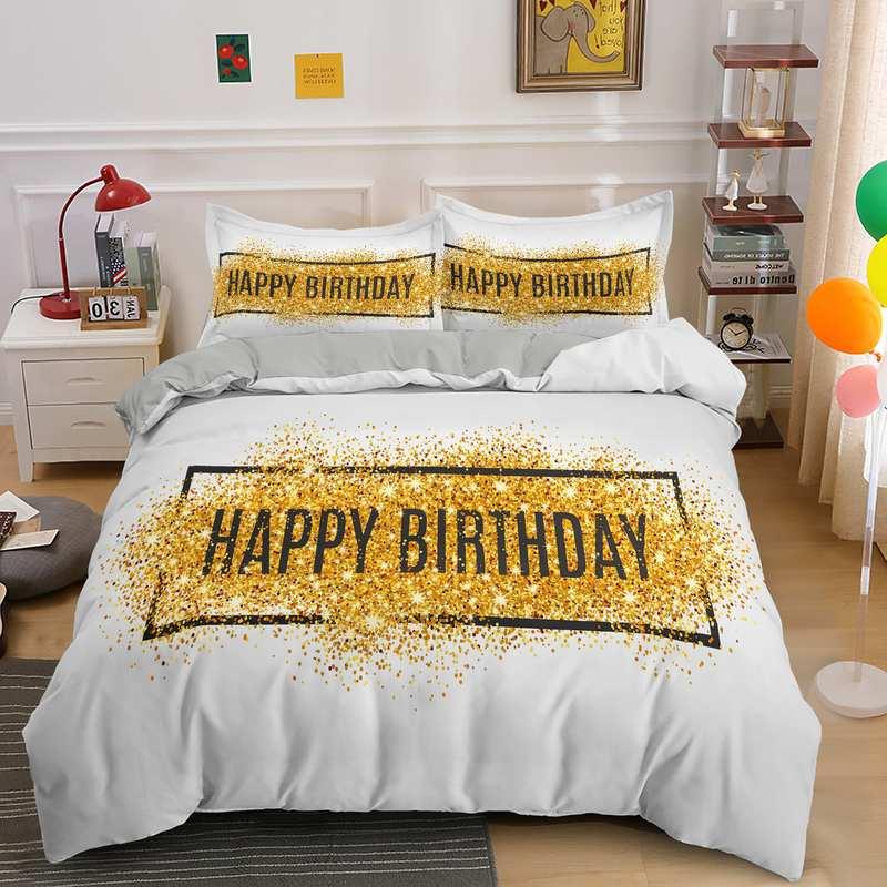 Happy Birthday Duvet Cover King Queen Size 2 3PCS Polyester Bedding Set For Kids Boys Girls Cartoon Party Gift