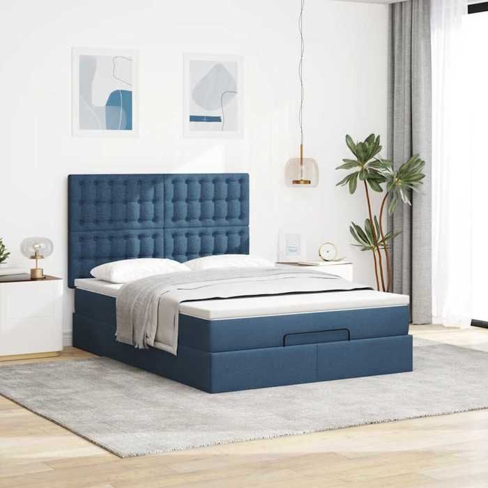 Maison Exclusive - Cadre de lit ottoman avec matelas bleu 140x200 cm tissu