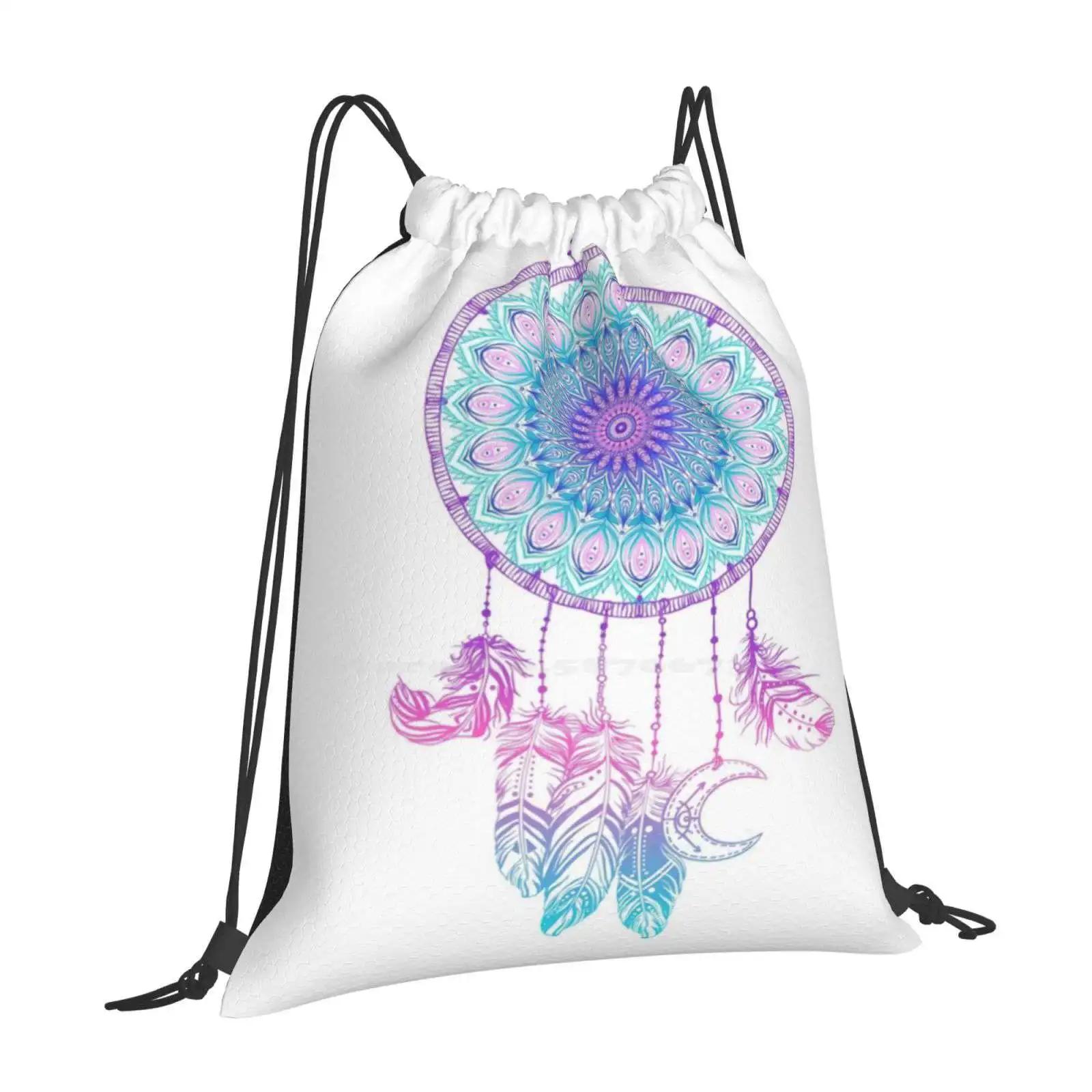 Mandala In Dreamcatcher Bag Backpack For Men Women Girls Teenage American Aztec Beautiful Blue Bohemian Circle Dreamcatcher OneSize