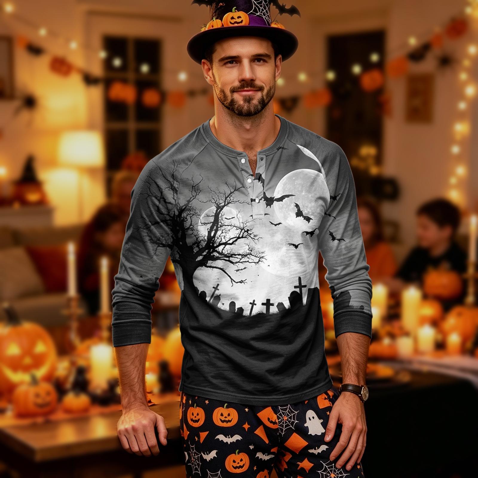 Men s Halloween Print Long Sleeve Shirt XXXL