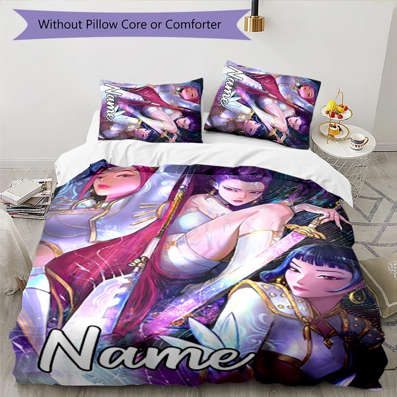 3pcs KPop Demon Hunters7 Cover Set - Personalized Name, HD Printed Bedding with 1 Cover and 2 Pillowcases - Perfect for Home Decor, Easy Care
