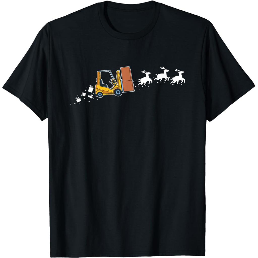 Forklift Lover Xmas Lighting Ugly Christmas T Shirts Men Cotton Humor Streetwear Tee Short Sleeve Unisex Loose Clothing