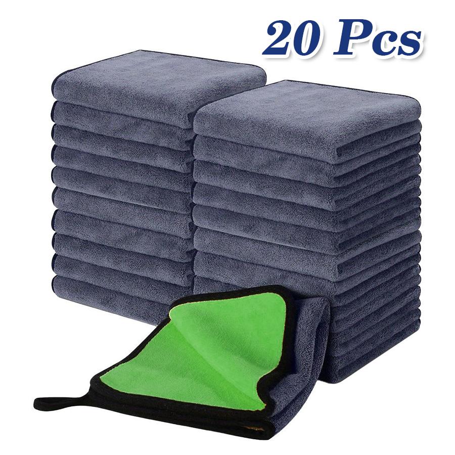 20 Pcs Double-Sided Dual-Color Microfiber Detail Towels - Car Cleaning, Drying & Care Cloths, Professional Car Wash Accessories