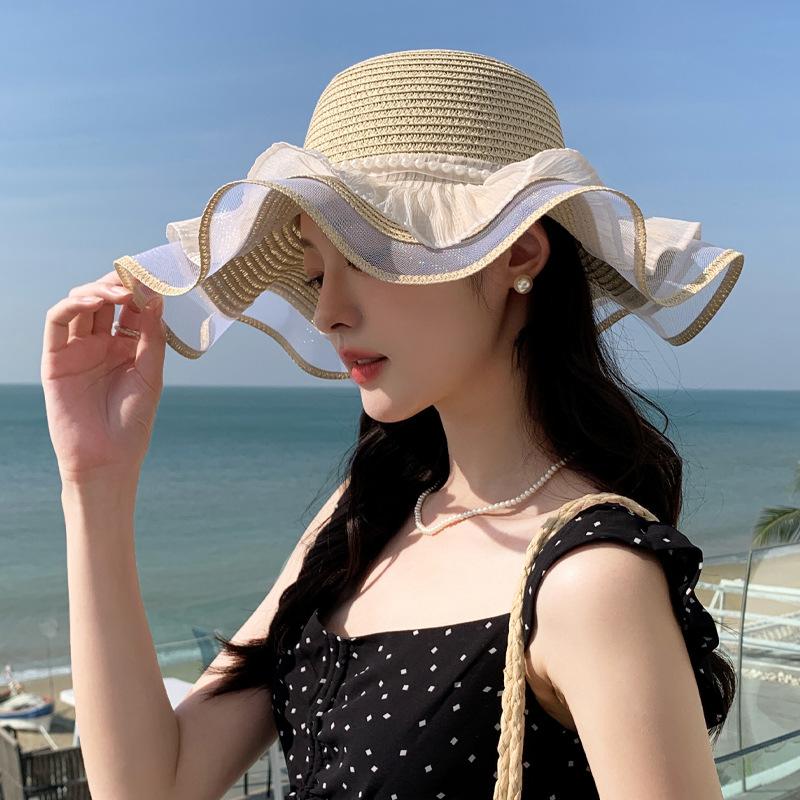 Hat Women's Big Brim Beach Straw Hat Small Fresh Summer Vacation Sweet Mori Versatile Sunscreen Sun Hat