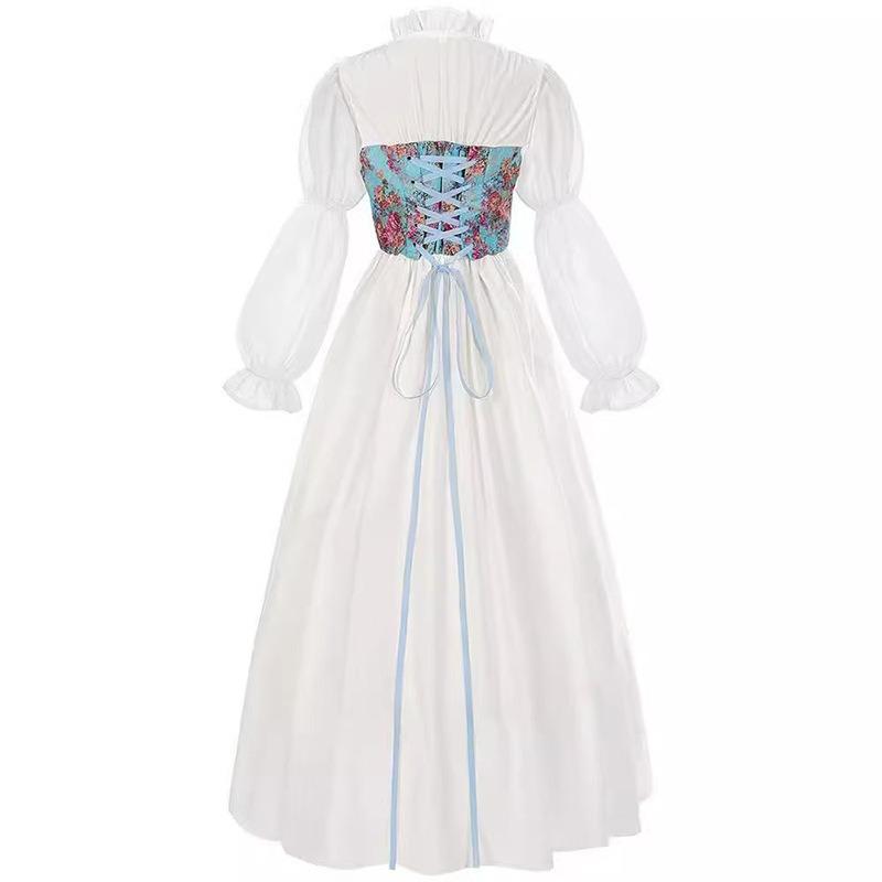 Temperament Dress Literary Retro Floral Waist Dress Medieval Victorian Clothing