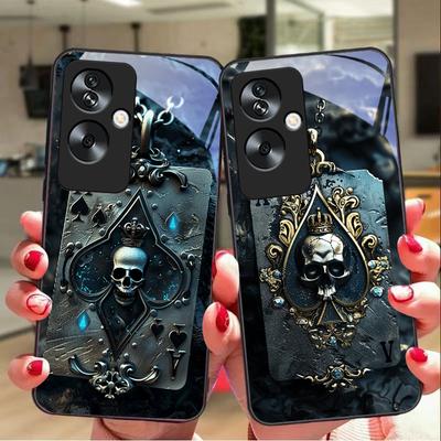 Skeleton Pendant For Oppo A79 5G 58 78 74 60 4G Reno 11F Realme GT 6 11 Note 50 10 C55 X2 Tempered Glass Black Phone Case