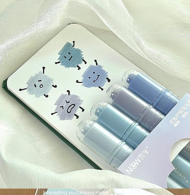 4pcs Highlighter Pen Set Spot Liner Pens Soft Colour Eye Protection Crystal Acrylic Stick Barrel Chisel Tip Stationery
