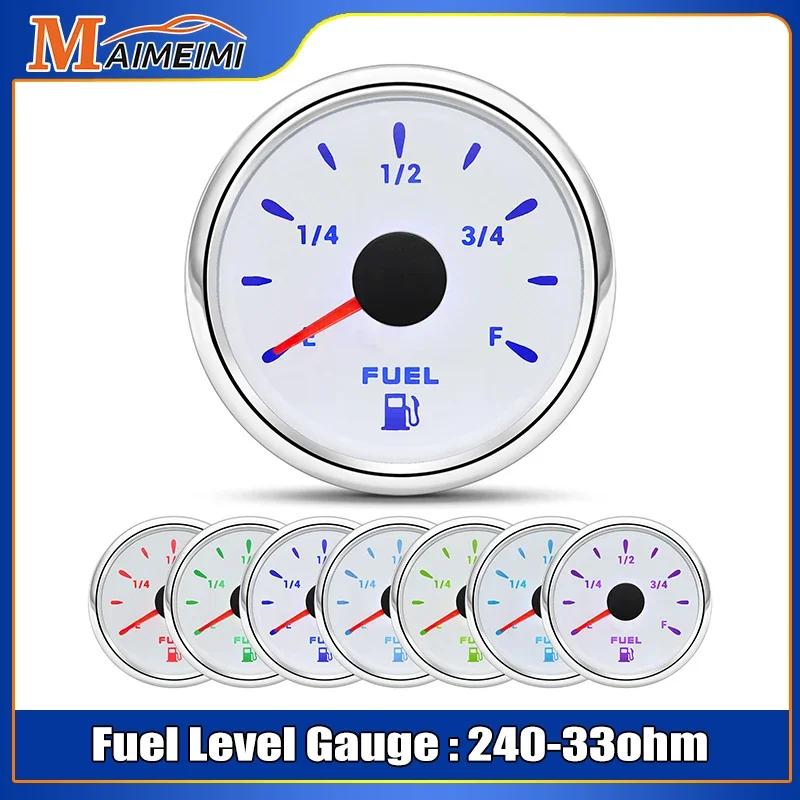 52MM 0-190 Ohm Fuel Level Gauge with 7 Color Light 240-33Ohm Oil Tank Level Meter Indicator Fuel Gauge for Car Marine RV 12V 24V