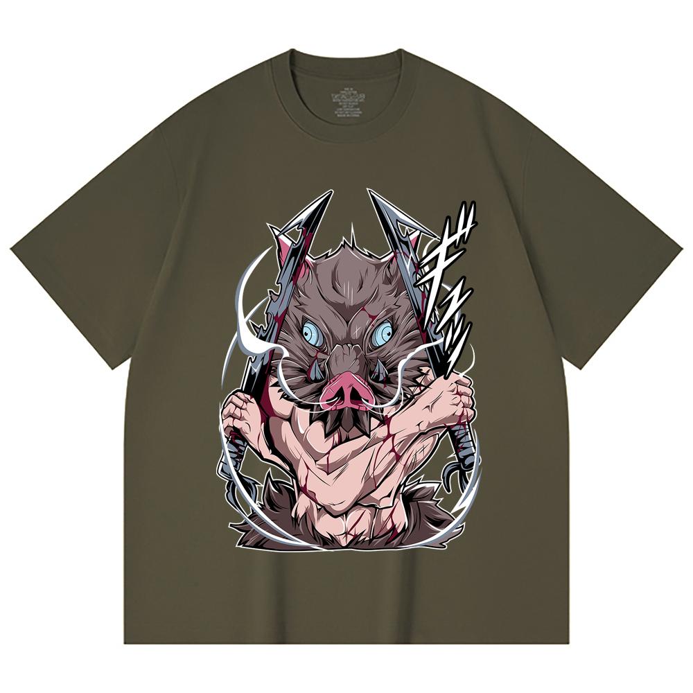 230 Gsm 100% Cotton Demon Slayer V4 Inosuke Print Unisex Heavy Cotton T Shirt