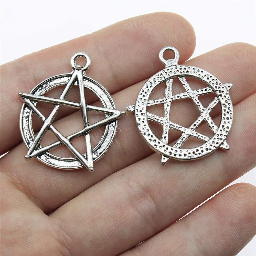 10pcs Charms Witch Star Pentagram Tibetan Bronze Silver Color Pendants Antique Jewelry Making DIY Handmade Craft Pendant