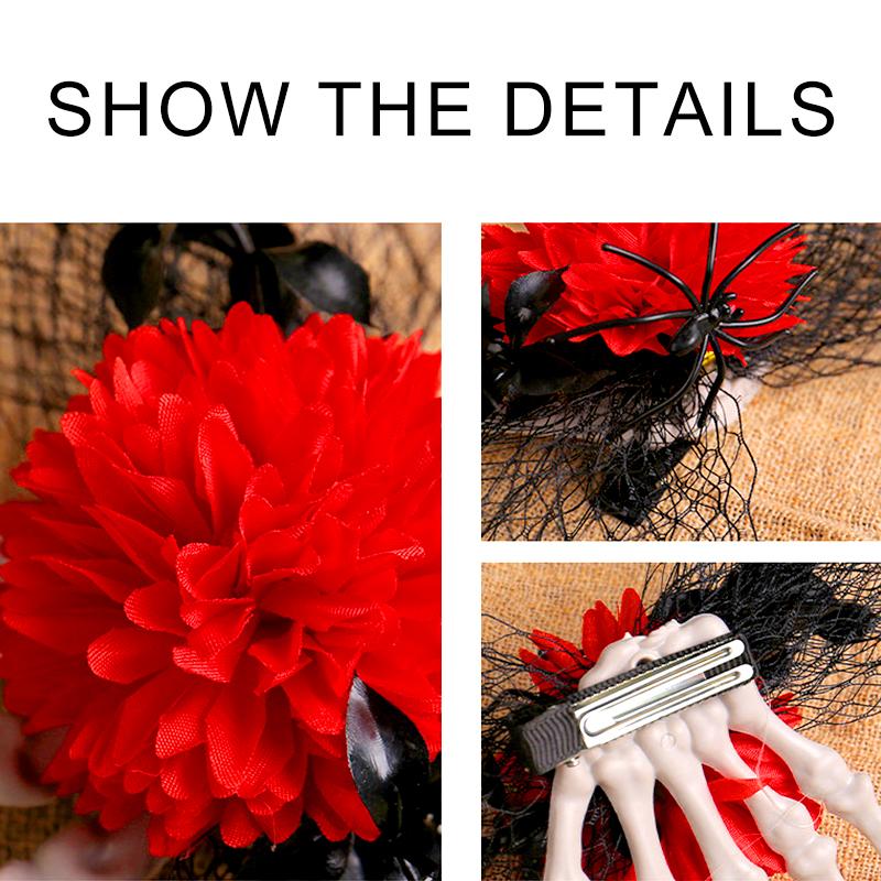 1Pc Halloween Witch Ghost Bride Decoration Side Clip Mesh Plastic/Polyester Strange Dance Rose Hairpin Dress Hair Clip