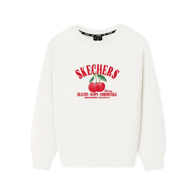 Skechers Emotional Aesthetics Series Cherry Print Logo Solid Color Loose Comfortable Versatile Casual Crew Neck Sweatshirt L325U122-0074 L