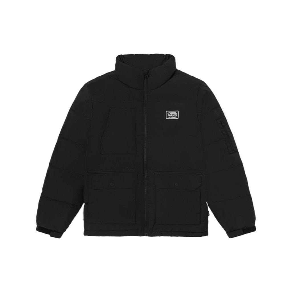 Vans FW22 Solid Color Logo Print Zipper Stand Collar Loose Down Jacket Unisex Outerwear Black VN000913BLK