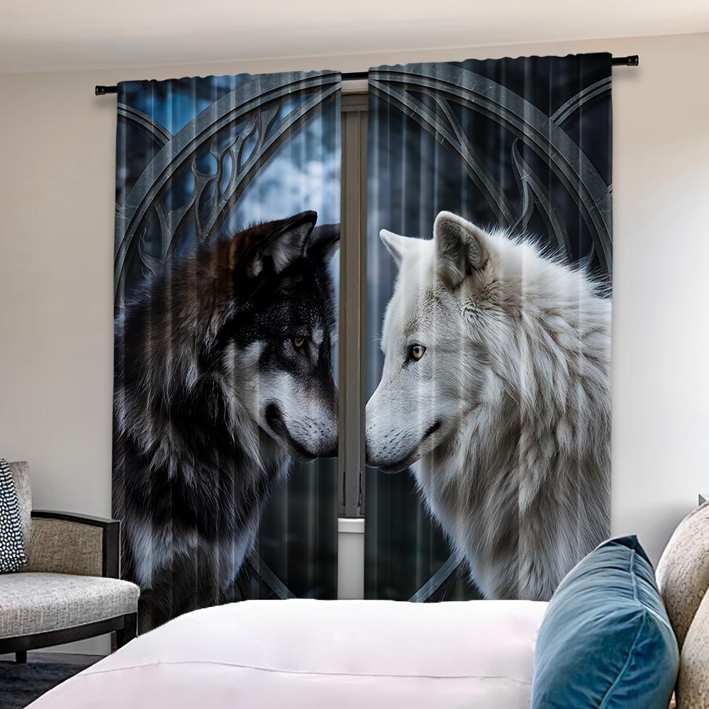 Black White Wolf Design Curtains Made Polyester Ideal Enhancing Bedrooms Workspaces Kitchens Living Ar Set Of 2 Bedroom Decor