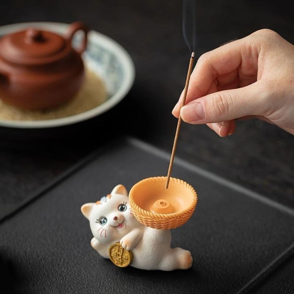 Cartoon Good Lucky Cat Cat Tabletop Incense Base Sleep Aid Cat Censer Holder Aromatherapy