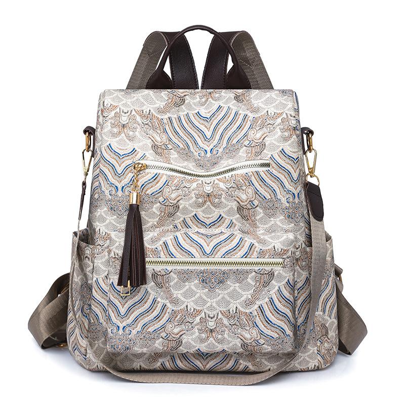 

Простой и вместительный студенческий рюкзак для модного туриста бежевый