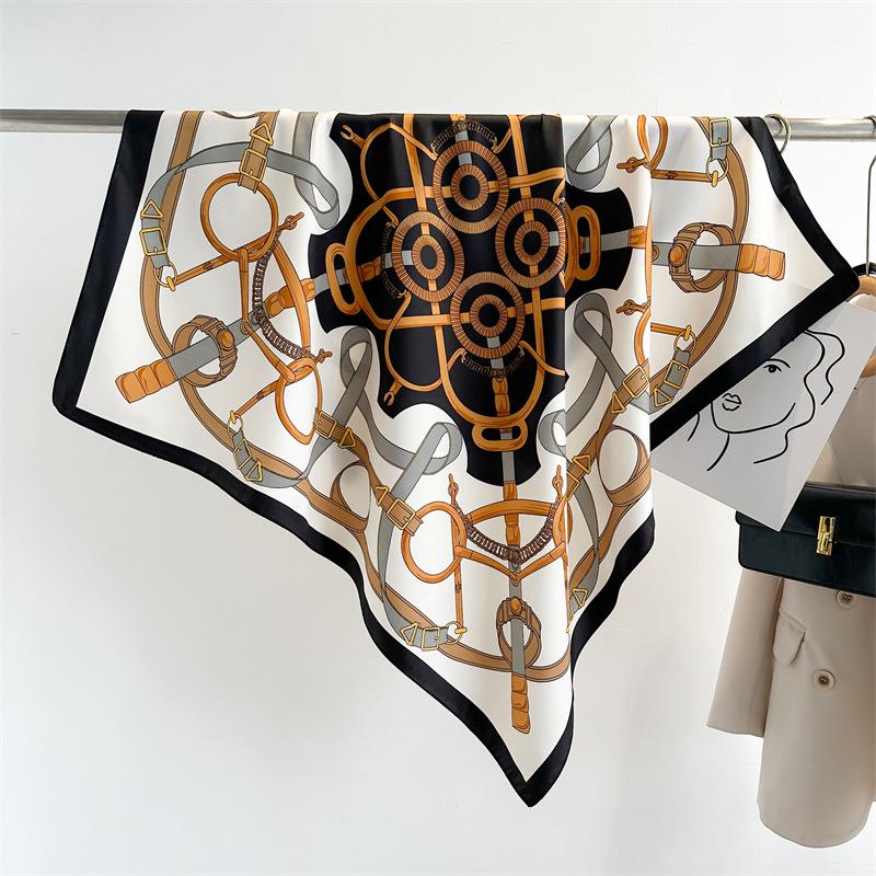 Striped Twill Silk Scarf: Large Square Shawl & Sunscreen Travel Headscarf - 90cm, Perfect for Spring & Autumn