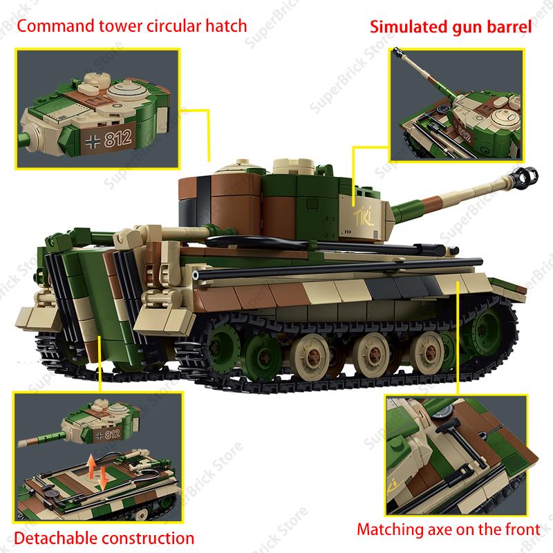Zweiter Weltkrieg Deutscher Nazi Schwerer Panzer Tiger 1 SturmTiger Sturmgeschütz gepanzertes Fahrzeug Modellbausteine Set Kinderspielzeug Geschenk