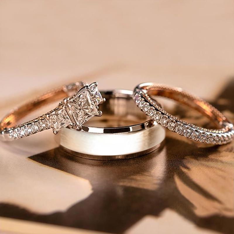 New Arrival Trendy 3Pcs/Set Women Rings Princess Cut Zircon Micro Paved Small Round CZ Stone Wedding & Engagement Jewelry