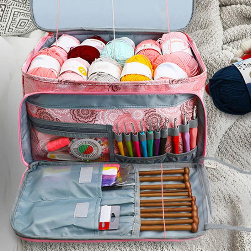 Yarn Bag And Crochet Tote 3 Holes Design Lightweight Yarn Storage Waterproof Yarn Organizer Yarn Bag Knitting Accessory