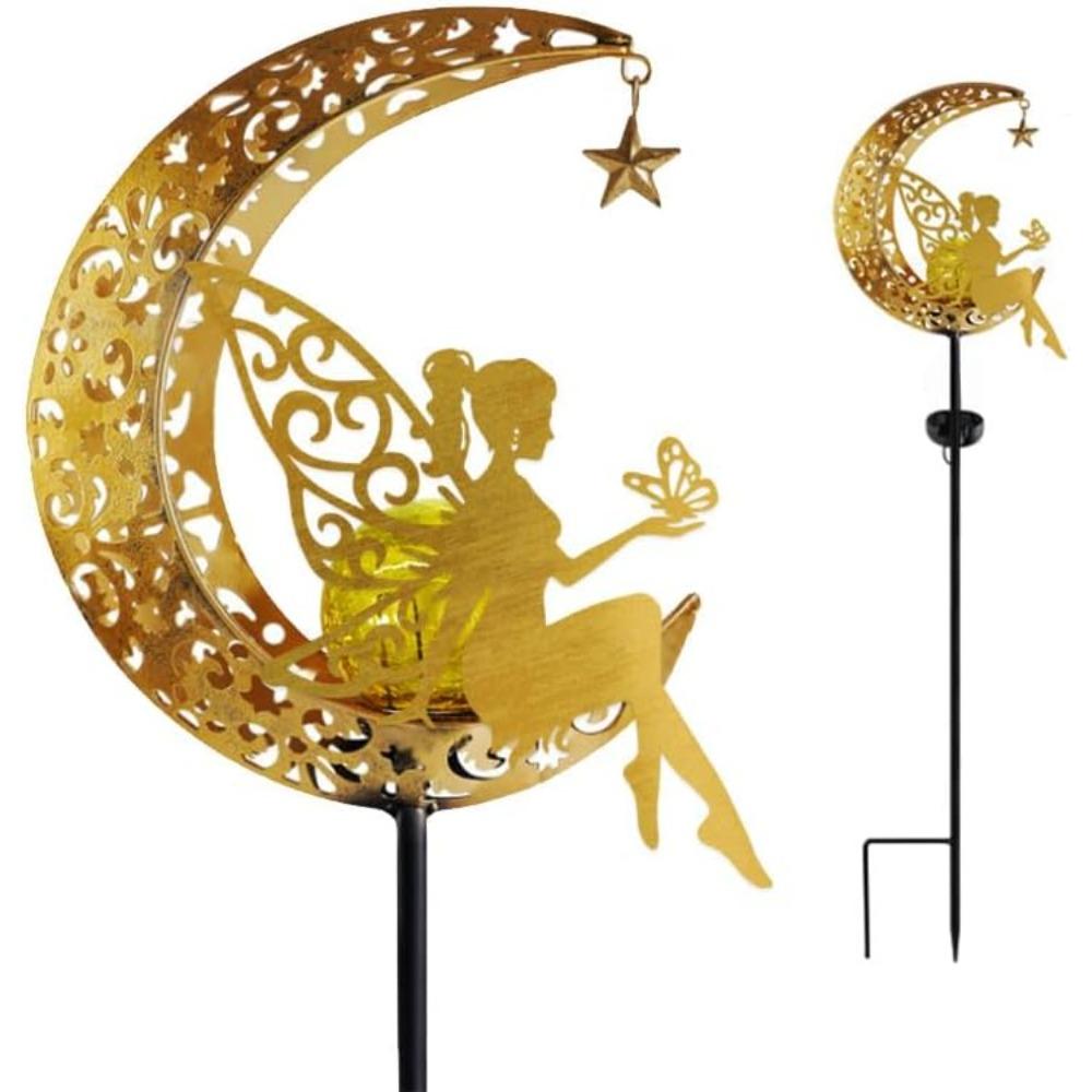 Solar Moon Flower Fairy Light, garden decoration wrought iron beautiful fairy ground light, wireless LED waterproof light from dusk to dawn. 1 piece