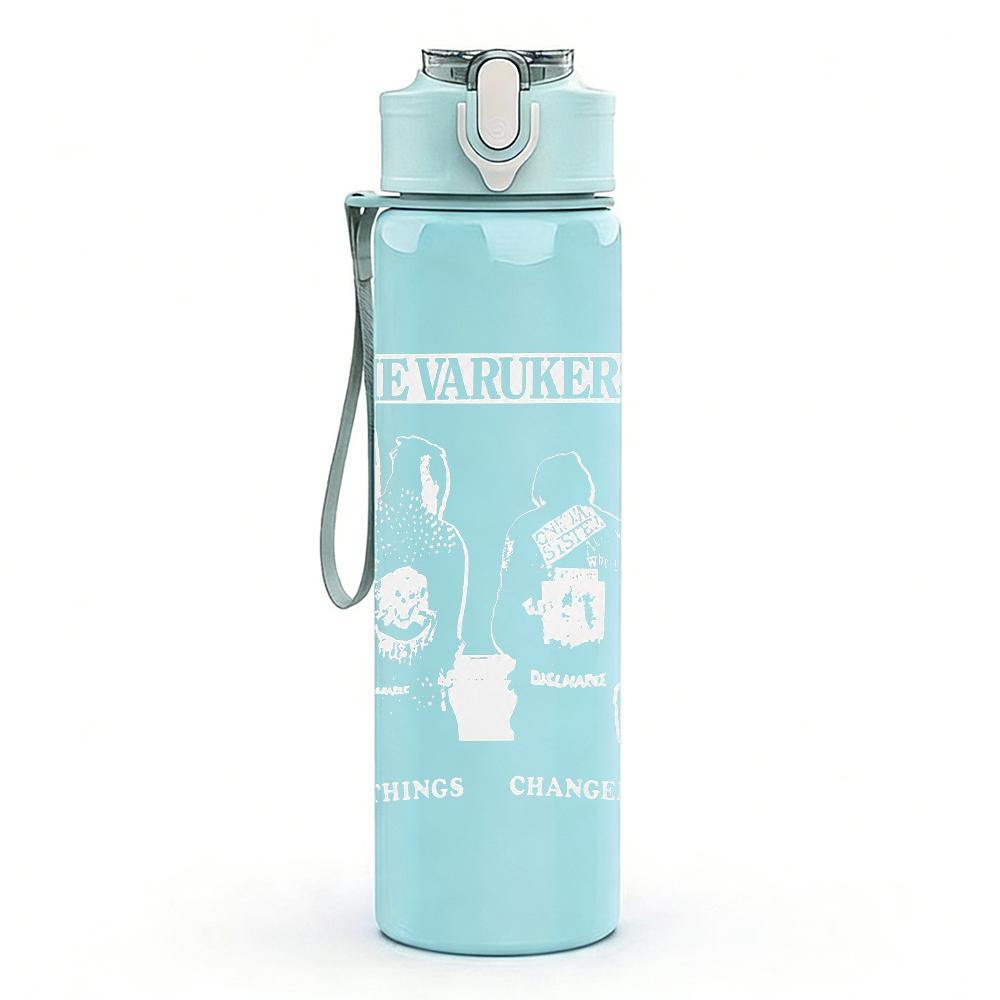 1PC Blank Pale Off-white Faded Sketch Print 750ml Colorful Plastic Sports Water Bottle Leakproof Pop Up Lid with Straw for Outdoor Work Home Use