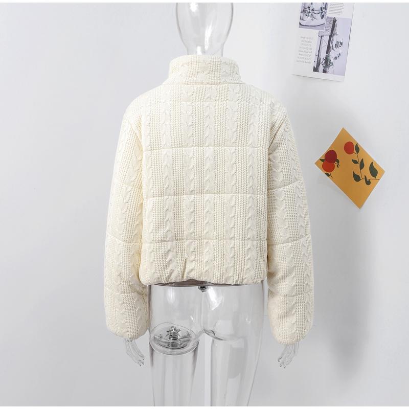 Damen Reißverschluss Verdicken Mantel Strick Frittierte Teigstangen Winter Lässig Stehkragen Jacke Langarm Warm Einfarbig Oberbekleidung mit Tasche Neue Mode