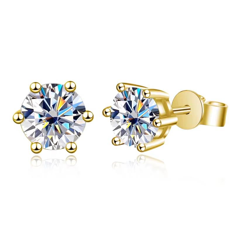 KNOBSPIN Moissanite Stud Earrings 14K White Gold Plated Silver D VVS1 Lab Diamond 6 Claws Round Ear Studs For Women