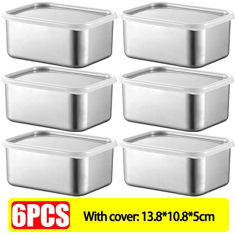 1-6Pcs Stainless Steel Food Storage Container Fresh-keeping Boxes for Outdoor Picnics Refrigerator Storage and Kitchen Tidying