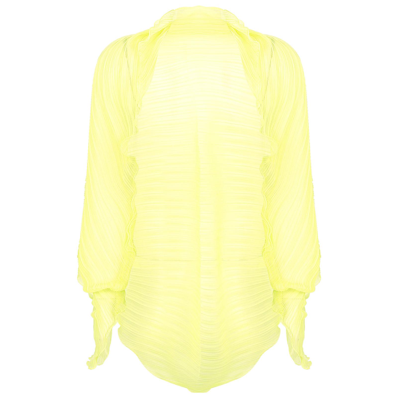 

Женский легкий солнцезащитный топ с длинными рукавами, открытым передом, шифоновым дизайном и плиссированной отделкой для пляжного отдыха One Size жёлтый