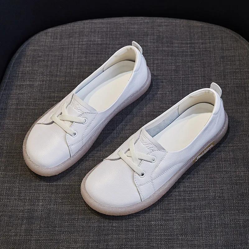 Leather Casual Slip On Shoe Women Sneakers Vulcanized Shoes Autumn Summer Comfortable Flats Female White Sneaker Loafers