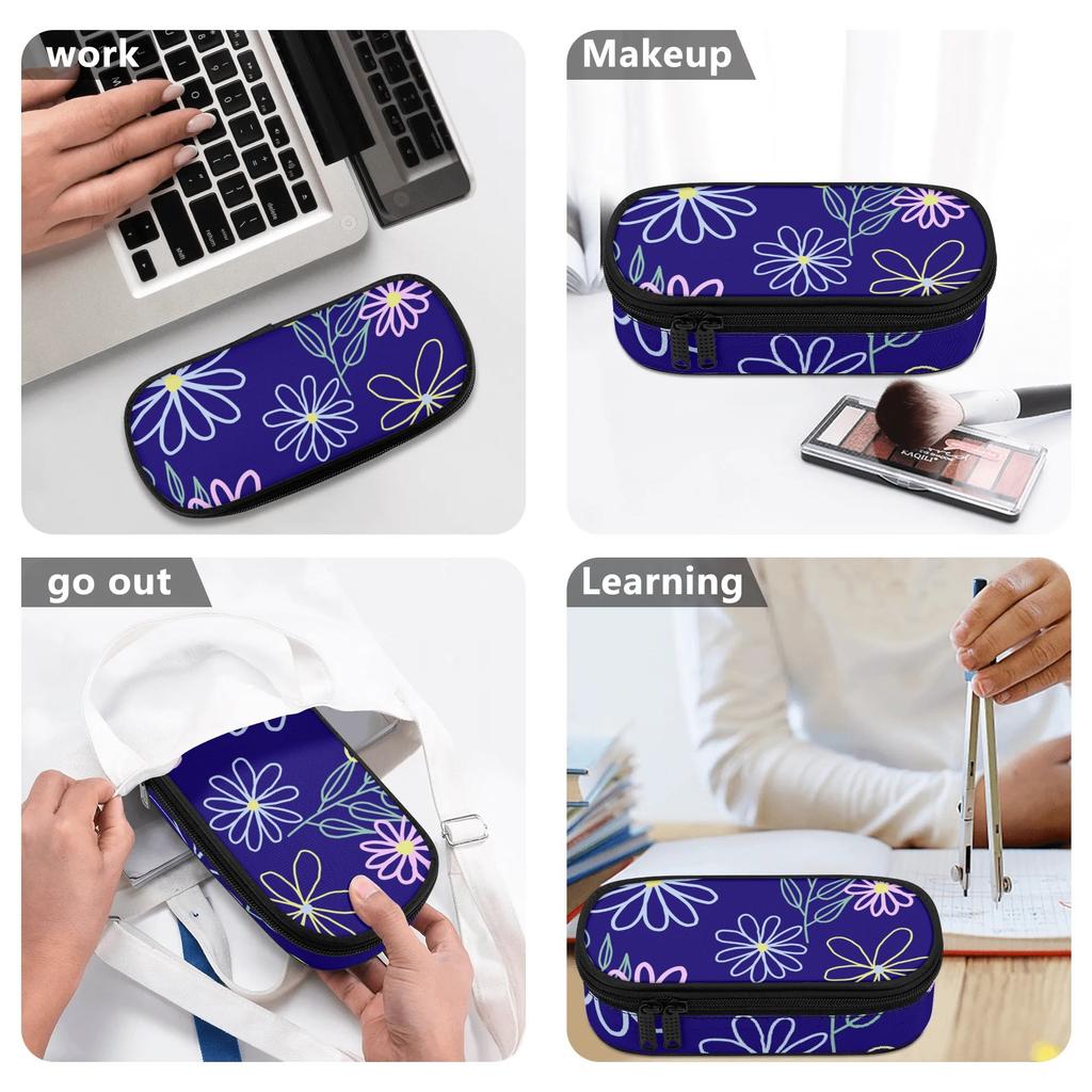 Pen Case Strong Polyester Fabric Organized Storage Smooth Zipper with Main Compartment Mesh Pocket and Pen Slots for Students
