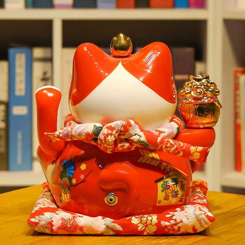 9 Inch Lucky Fortune Cat with Waving Arm Chinese Feng Shui Decoration Maneki Neko Beckoning Cat USB/Batteries Powered