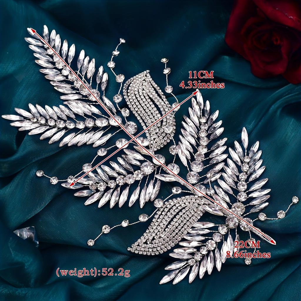 Women Rhinestone Leaf Design Glamorous Bridal Headband Forehead Decoration Headpieces For Wedding Prom Birthday Party Hair Accessories