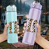 1PC Leopard Print MIMI Letter 750ml Color Plastic Sports Water Bottle Leakproof Flip Straw Lid Suitable for Sports Office Home Use