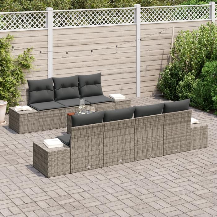VidaXL Ensemble de canapé de jardin de 8 pièces avec coussins gris en rotin synthétique 3356585