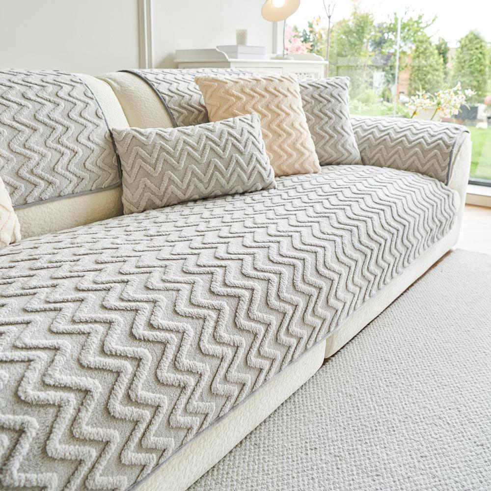 Corrugated Cream Wind Sofa Cushion Autumn And Winter Sofa Cover Cloth Towel Thickened Plush Seat Cushion All-Inclusive Sofa Cover Cloth