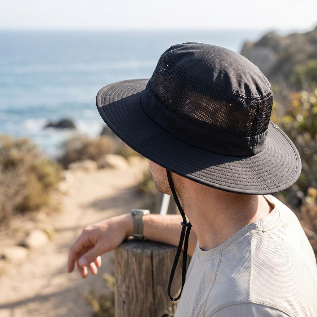 Foldable Sun Hat Wide Brim Bucket Hat Outdoor Sun   Hat Brthable Mesh Hat for Fishing Hiking Camping