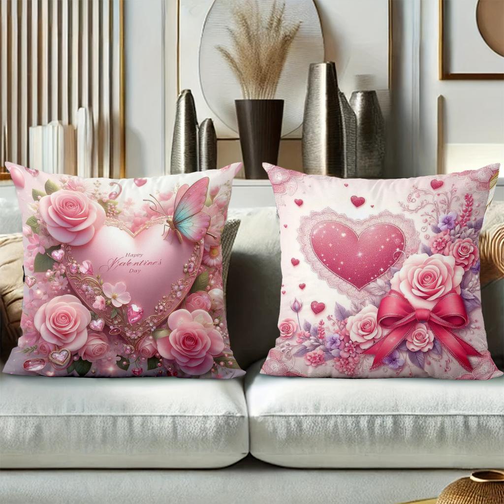 Pink Heart Rose Pillow Set For Valentine's Day Polyester pillowcase, sofa decorative cushion cov Headboard Pillow